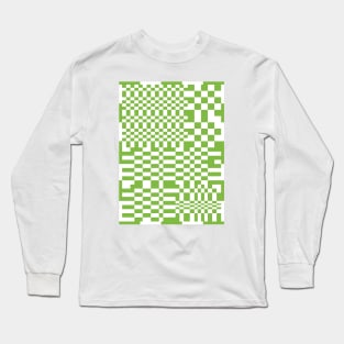 Checkerboard Pattern - Green White Long Sleeve T-Shirt